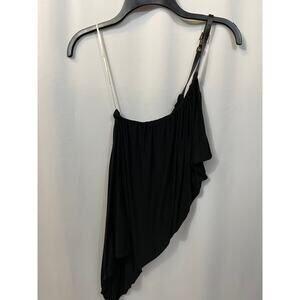 MaxStudio Black One Shoulder Halter Convertible Leather Strap Drape Top Small